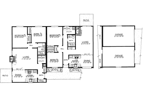 Floor Plan - Main Floor for Ranch House Plan #303-180 - 2 bed, 1 bath