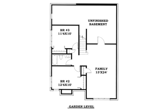 Floor Plan - Lower Floor for European House Plan #50-225 - 3 bed, 2.5 bath