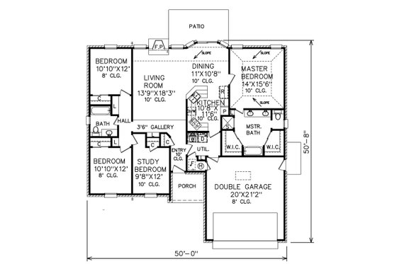 Floor Plan - Main Floor for Traditional House Plan #65-111 - 4 bed, 2 bath