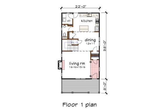 Floor Plan - Main Floor for Farmhouse House Plan #79-227 - 3 bed, 2 bath