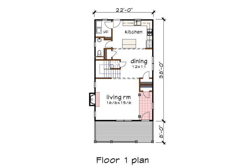 House Design - Floor Plan - Main Floor for Farmhouse House Plan #79-227 - 3 bed, 2 bath