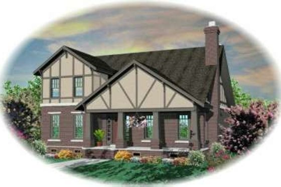 Exterior - Front Elevation for Tudor House Plan #81-430 - 3 bed, 2.5 bath