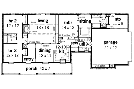 Floor Plan - Main Floor for Country House Plan #45-115 - 3 bed, 2 bath