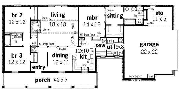 Architectural House Design - Country Floor Plan - Main Floor Plan #45-115
