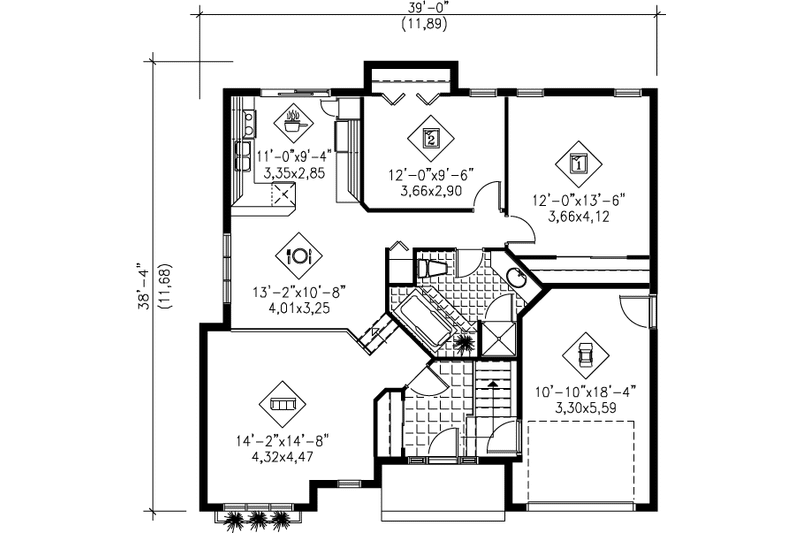 Dream House Plan - Floor Plan - Main Floor for Traditional House Plan #25-1156 - 2 bed, 1 bath