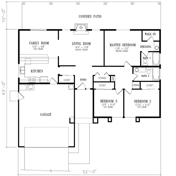 Adobe / Southwestern Style House Plan - 3 Beds 2 Baths 1360 Sq/Ft Plan ...