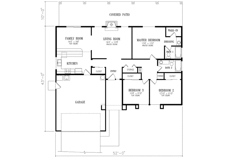 House Blueprint - Floor Plan - Main Floor for Adobe / Southwestern House Plan #1-243 - 3 bed, 2 bath