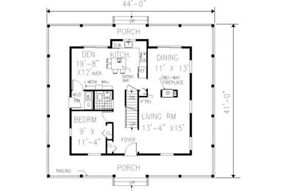 Floor Plan - Main Floor for Southern House Plan #3-144 - 4 bed, 2.5 bath