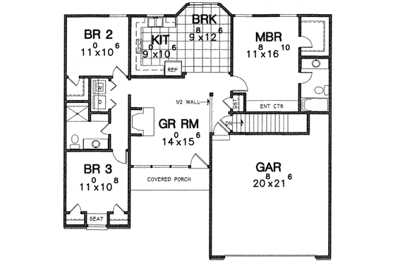 Floor Plan - Main Floor for Traditional House Plan #6-162 - 3 bed, 2 bath