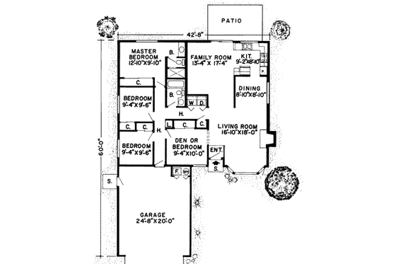 Floor Plan - Main Floor for Ranch House Plan #312-500 - 4 bed, 2 bath