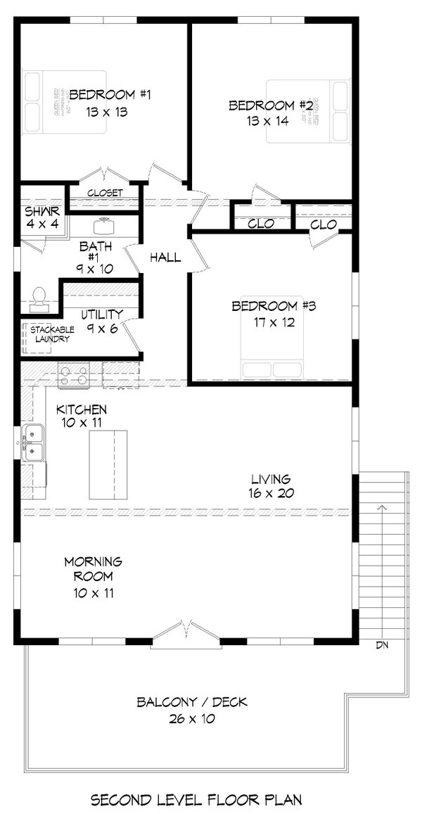 Architectural House Design - Contemporary Floor Plan - Upper Floor Plan #932-950