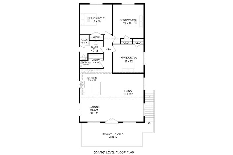 Architectural House Design - Floor Plan - Upper Floor for Contemporary House Plan #932-950 - 3 bed, 2 bath