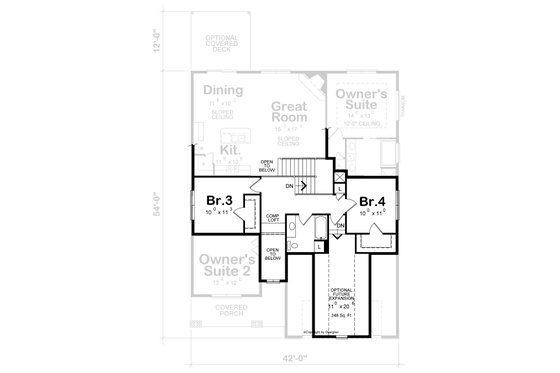Floor Plan - Upper Floor 1 for Craftsman House Plan #20-2254 - 4 bed, 3.5 bath