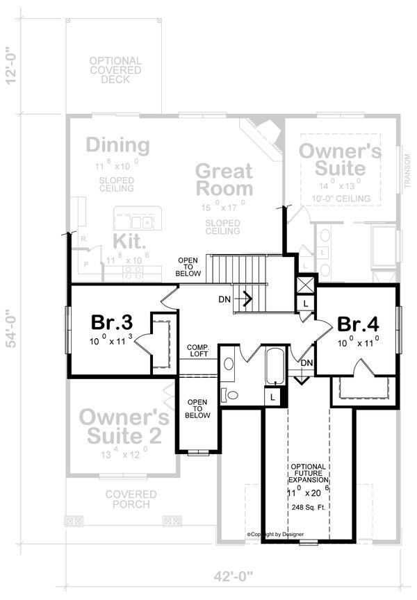 Craftsman Floor Plan - Upper Floor Plan #20-2254