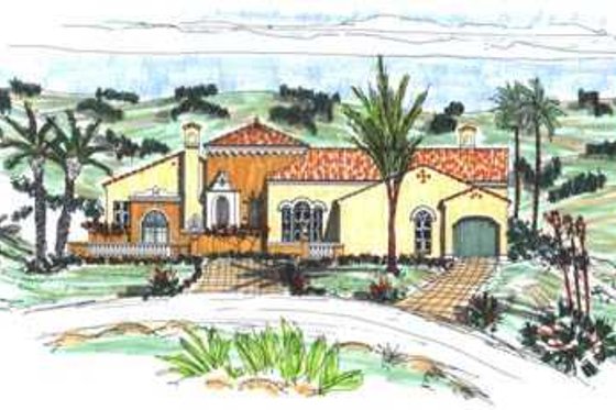 Exterior - Front Elevation for Mediterranean House Plan #76-115 - 3 bed, 3.5 bath