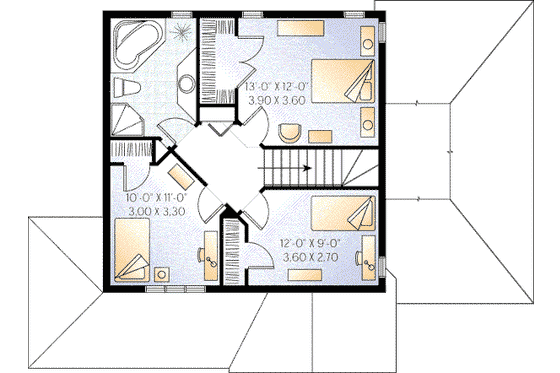 Floor Plan - Upper Floor for Traditional House Plan #23-372 - 3 bed, 2 bath