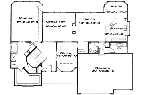 Floor Plan - Main Floor for Farmhouse House Plan #6-170 - 4 bed, 3.5 bath