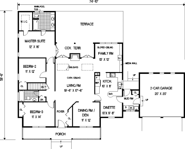 Ranch Floor Plan - Main Floor Plan #3-159