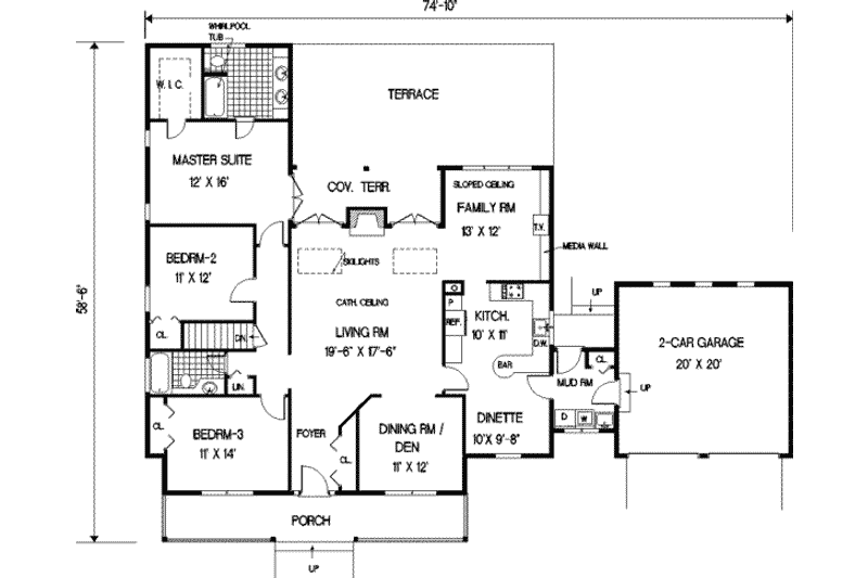 Dream House Plan - Floor Plan - Main Floor for Ranch House Plan #3-159 - 3 bed, 2 bath