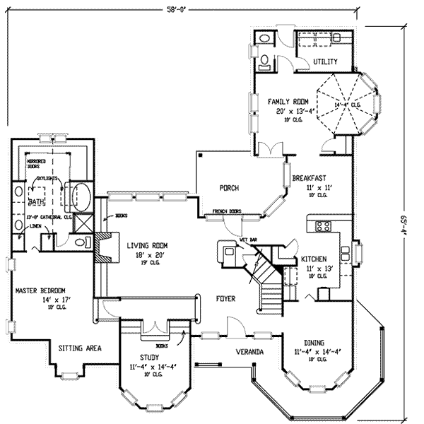 Architectural House Design - Victorian Floor Plan - Main Floor Plan #410-197