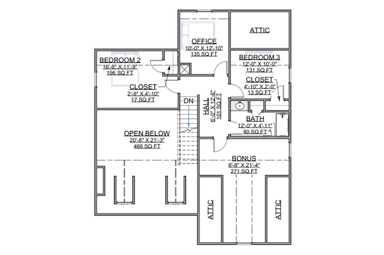 Floor Plan - Upper Floor for Craftsman House Plan #1116-18 - 3 bed, 2.5 bath