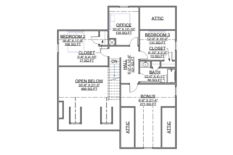 Architectural House Design - Floor Plan - Upper Floor for Craftsman House Plan #1116-18 - 3 bed, 2.5 bath