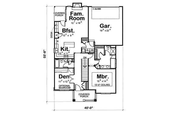 Floor Plan - Main Floor for Cottage House Plan #20-1208 - 2 bed, 2 bath