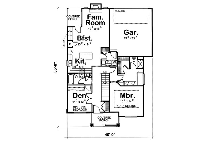 Home Plan - Floor Plan - Main Floor for Cottage House Plan #20-1208 - 2 bed, 2 bath