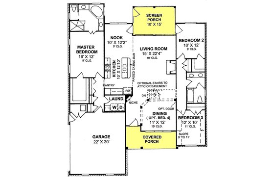 Floor Plan - Main Floor for Traditional House Plan #20-1360 - 3 bed, 2 bath