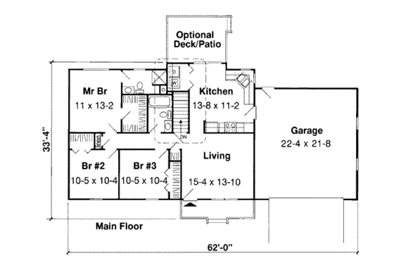 Floor Plan - Main Floor for Ranch House Plan #312-850 - 3 bed, 2 bath