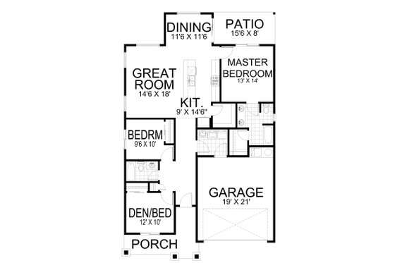 Floor Plan - Main Floor for Craftsman House Plan #112-242 - 3 bed, 2 bath