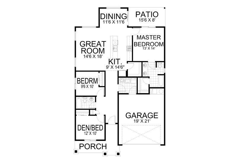 Architectural House Design - Floor Plan - Main Floor for Craftsman House Plan #112-242 - 3 bed, 2 bath
