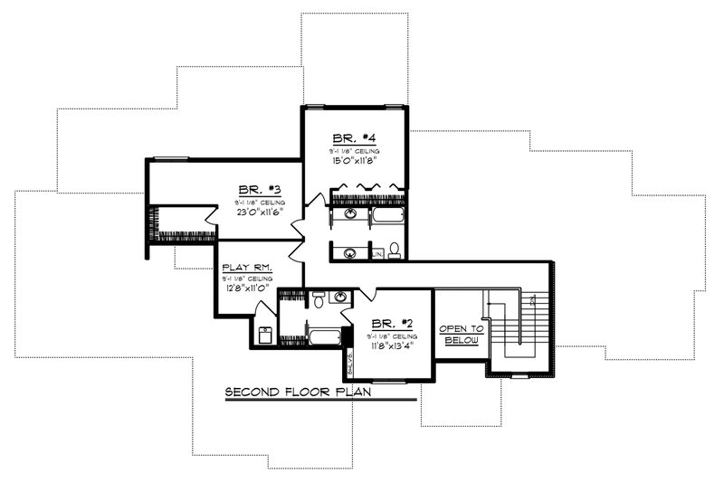 Architectural House Design - Floor Plan - Upper Floor for Craftsman House Plan #70-1471 - 5 bed, 4.5 bath