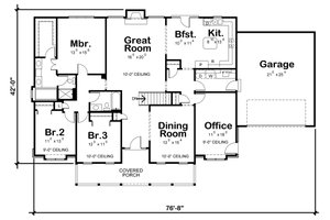 Floor Plan - Main Floor for Traditional House Plan #20-738 - 3 bed, 2 bath