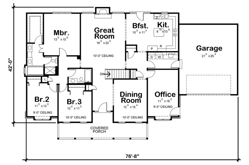 Home Plan - Floor Plan - Main Floor for Traditional House Plan #20-738 - 3 bed, 2 bath