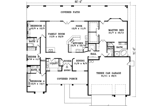 Floor Plan - Main Floor for Adobe / Southwestern House Plan #1-985 - 4 bed, 4 bath