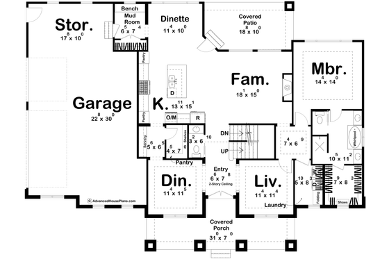 Floor Plan - Main Floor for Cottage House Plan #455-210 - 4 bed, 3 bath