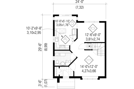 Floor Plan - Main Floor for Contemporary House Plan #25-4583 - 3 bed, 1 bath