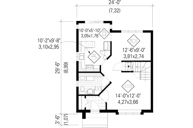 House Blueprint - Floor Plan - Main Floor for Contemporary House Plan #25-4583 - 3 bed, 1 bath