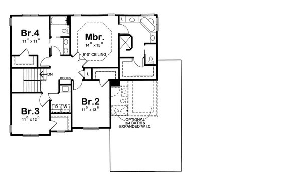 Floor Plan - Upper Floor for Traditional House Plan #20-2090 - 4 bed, 2.5 bath