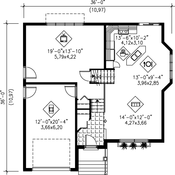 European Style House Plan - 3 Beds 1 Baths 1445 Sq/Ft Plan #25-309 ...