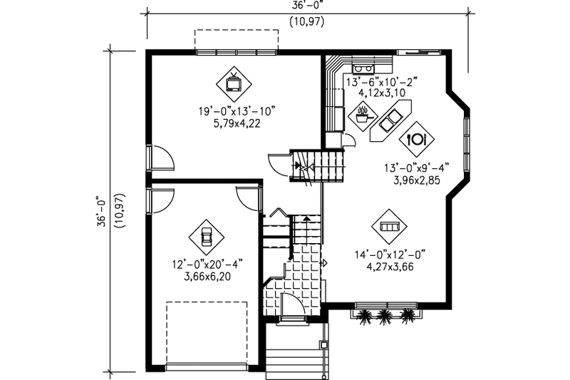 House Design - Floor Plan - Main Floor for European House Plan #25-309 - 3 bed, 1 bath
