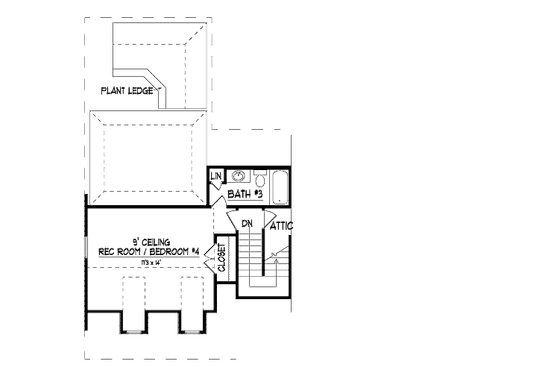 Floor Plan - Upper Floor for Bungalow House Plan #424-179 - 3 bed, 2 bath
