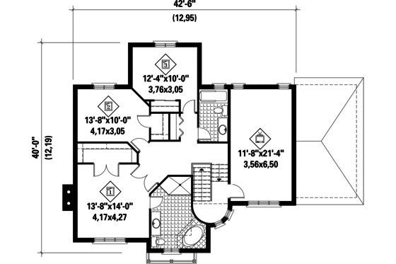 Floor Plan - Upper Floor for European House Plan #25-4710 - 3 bed, 2 bath