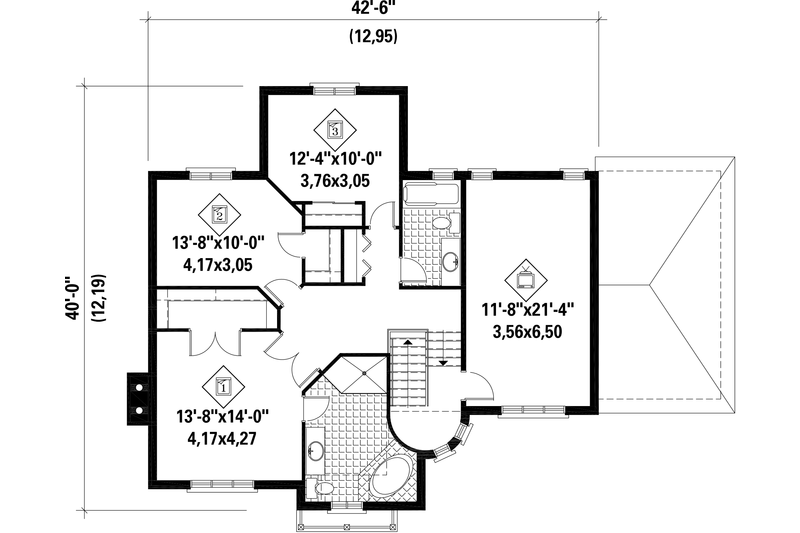 House Plan Design - Floor Plan - Upper Floor for European House Plan #25-4710 - 3 bed, 2 bath