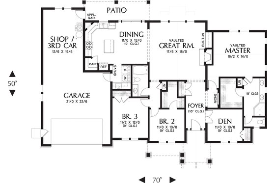Floor Plan - Main Floor for Craftsman House Plan #48-659 - 3 bed, 2 bath