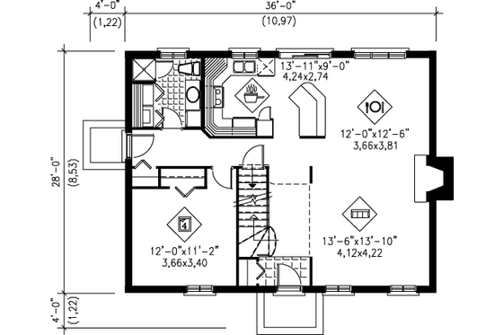 Floor Plan - Main Floor for Cottage House Plan #25-4087 - 4 bed, 2 bath