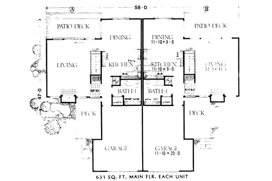 Floor Plan - Main Floor House Plan #303-220 - 2 bed, 1.5 bath