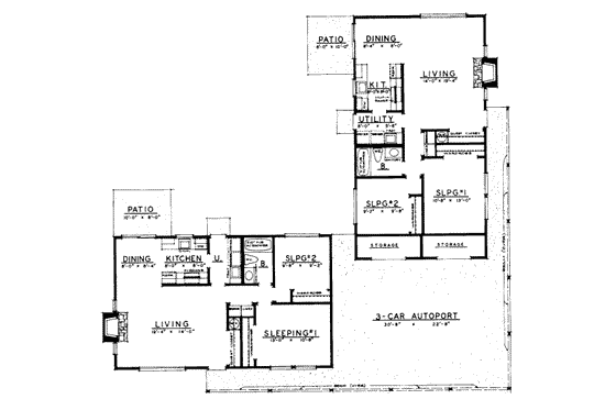 Floor Plan - Main Floor for Ranch House Plan #303-264 - 2 bed, 1 bath