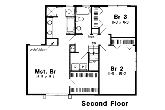 Floor Plan - Upper Floor for Traditional House Plan #312-380 - 3 bed, 2.5 bath